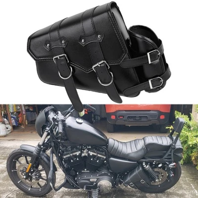 Bolsas de sillín de cuero con basculante lateral izquierdo para motocicleta negras para Harley Iron 883 1200 Foto 1 de 4