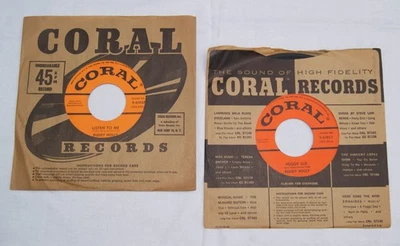 2 Buddy Holly Coral Records 45 rpms- Peggy Sue 9-61885 and Listen To Me 9-61947 - Image 1 of 4