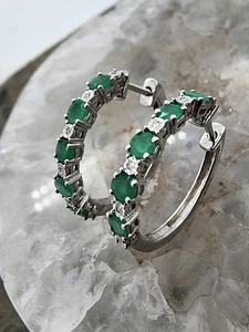 Sterling Silber 925 Effy Smaragd Diamant Huggie 3/4" Creolen Ag 25121 - Bild 1 von 9