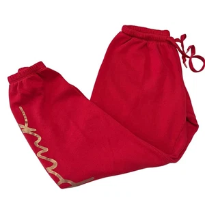 PINK Victoria's Secret Red Joggers Capri's Gold Logo Women's Loungewear - Picture 1 of 4