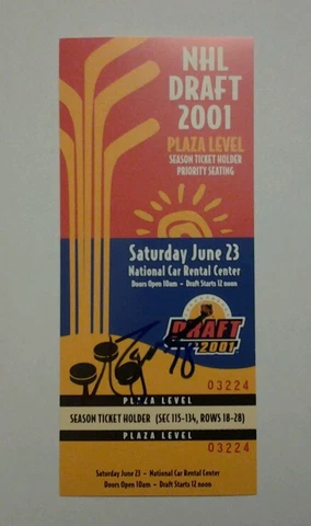 2001 Autographed Mike Zigomanis Draft Ticket   (Drafted by Carolina Hurricanes) Cover