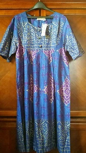 Sante' Classics Women's Cotton Patio Dress Floral Sapphire Pockets Blue Medium - Picture 1 of 10