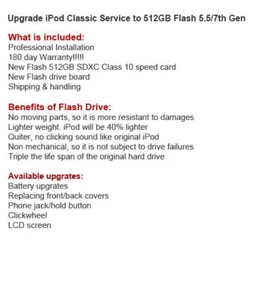 Servizio di aggiornamento unità flash 512 GB per iPod 5a/7a generazione classica - Foto 1 di 1