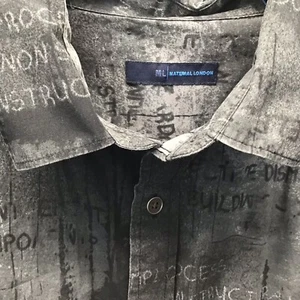 ML Material London ML Men's Sz XL Gray Button Up Shirt Lettering Wording Ecology - Picture 1 of 11