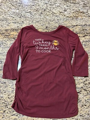 Motherhood Lg Orange Maternity Top Shirt “This Turkey Takes Time To Cook” 17x27 - Image 1 of 4