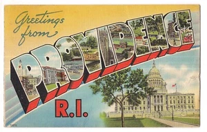 PROVIDENCE Large Letter Multi Images Capital Rhode Island Postcard Linen RI 1943 - Picture 1 of 2