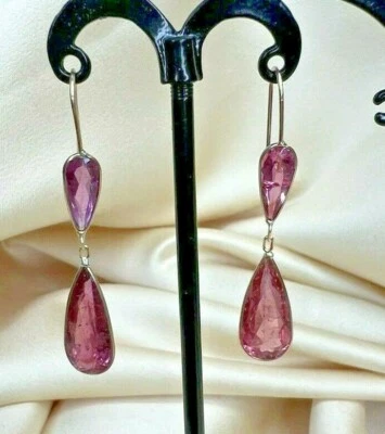 ¡Impresionante! Pendiente colgante de turmalina rosa corte pera en oro amarillo de 14 quilates 1,8" Foto 1 de 4