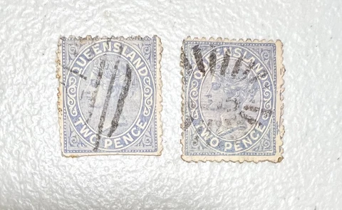 Queensland Stamps, 1879 Queen Victoria two pence stamp blue Used, Lot of 2 Cover