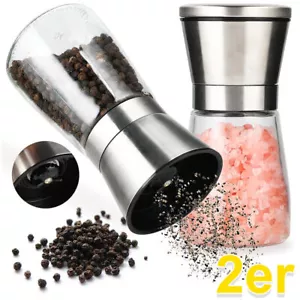 2er Gewürzmühle Pfeffermühle Salzmühle Set mit Keramikmahlwerk Glas & Edelstahl - Bild 1 von 12