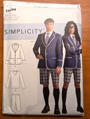 Simplicity S9094 BB Sz 44-52 Miss Men Teen Cosplay School Uniform Costume Uncut - Image 1 of 3