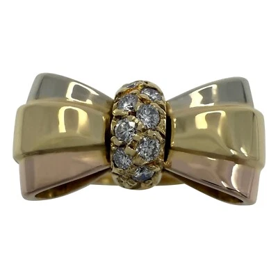 Anillo de oro tono múltiple de 18 k con arco de cinta de diamantes Van Cleef & Arpels vintage raro Foto 1 de 4