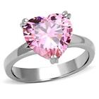 Heart Pink silver ring set cubic zirconia stainless steel 1.65 cart