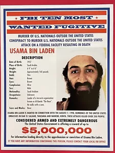 OSAMA (USAMA) BIN LADEN FBI TEN MOST WANTED FUGITIVE POSTERS QTY 36 POSTERS / PK - Picture 1 of 7