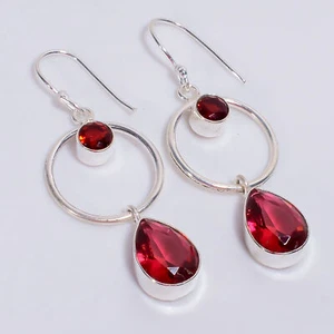 Rhodolite Garnet Stone Ethnic 925 Sterling Silver Earrings 2.2" KE-498 A035 - Picture 1 of 5