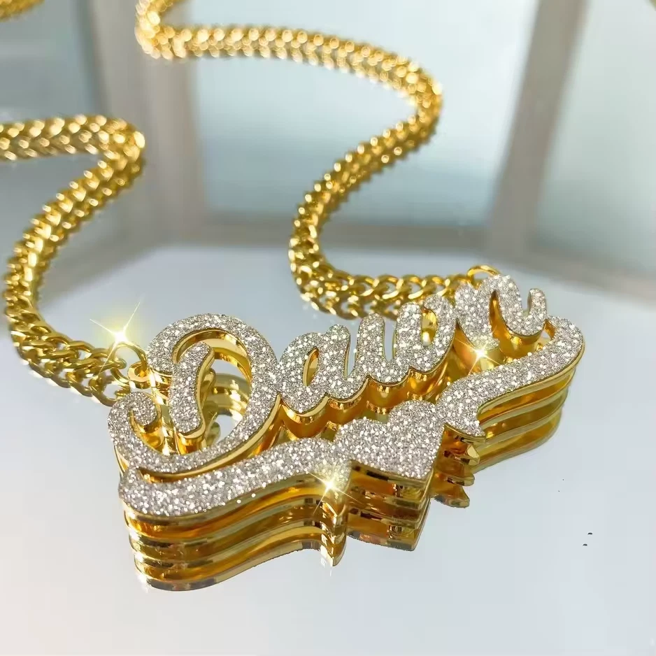 Специальный имя двойной покрытием сердце ожерелье кулон модные ювелирные изделия кубинская цепочка - Изображение 1 из 4