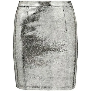 NEU ALICE + OLIVIA Damen Grau Silber Leder Stretch Glanz Rock 36 38 S XS $495 - Bild 1 von 9