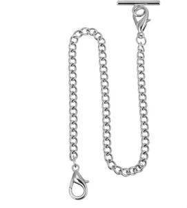 Pocket Watch Chain Albert T-Bar Lobster Buckle Silver Plated 14 Inch Chains New - Picture 1 of 7