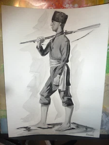 Original Gouache Painting "Guard Duty" Attributed to Thomas Hart Benton - Picture 1 of 14