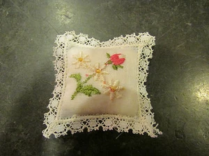 Old Small Needle Case Embroidered Flower Bouquet Pillow - Picture 1 of 1