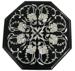 14" Black Marble Coffee Table Top Mother of Pearl Inlay Work Corner Table - Picture 1 of 12