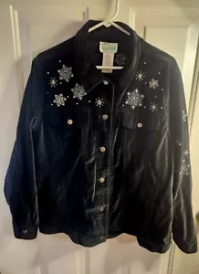 Quacker Factory Womens Christmas Jacket Womens Size L Velvet Embroidered Snowman - Picture 1 of 6