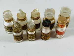 Lot (9) Antique LD Caulk SS White Dental Glass Bottles w/ Stoppers porcelain - Picture 1 of 12