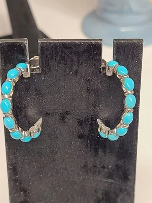 Pendientes de aro de plata de ley sobre rodio turquesa de la Bella Durmiente azul Foto 1 de 2