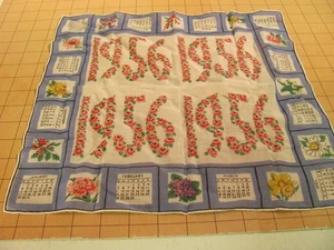 Vintage 1956 Year Calendar w/Flowers of Month Hankie, Handkerchief - Picture 1 of 9