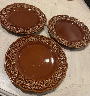 "Juego de 3 platos de ensalada en relieve marrón Karidesign internacional certificado 9""" Foto 1 de 4