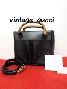 Vintage Gucci 2-way Bamboo Handle Leather Handbag Shoulder Bag Very Rare JP - Picture 1 of 10