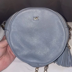 Michael Kors Leder Canteen hellblau/gold Crossbody Delaney Tasche Handtasche Quaste - Bild 1 von 18
