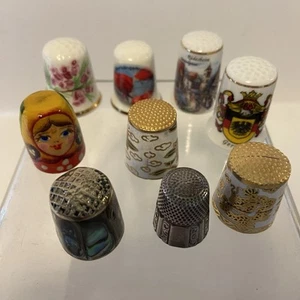 Thimbles Lot of 9 Mixed Flowers Travel Decorative Metal Ceramic Wood - Picture 1 of 13