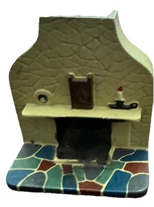 Vintage 1940s Dollhouse Metal Fireplace – Painted Cast Miniature Kitchen Hearth - Picture 1 of 10