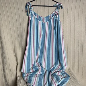 Womens Swing Dress Extra Large Multi Stripes Tie Straps Side Split Comfy Boho - Picture 1 of 17