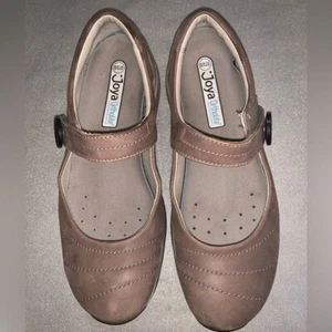 Joya Mary Jane Grey Leather Comfort Shoes US 7.5 Womens Slip-On Hook & Loop - Picture 1 of 7