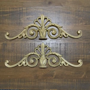 Pair of Vintage Brass Pediments Solid Cast Brass Architecture Wall Mounts 16.25" - Picture 1 of 9