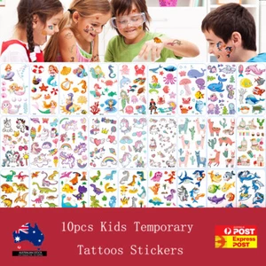 10pcs Kids Temporary Tattoos Stickers Boys Girls Party Unicorn Princess Cartoon - Picture 1 of 73