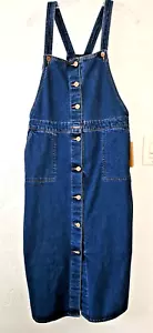 Monki Sz M BlueDenim Overall Jumper Dress Midi Pockets NWT - Picture 1 of 14
