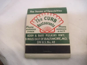 VINTAGE THE CURB RESTURANT LOBSTER CRAB SAFTEY MATCHBOOK MATCHES ADVERTISING - Picture 1 of 3
