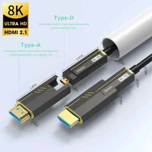 8K Fiber Optic HDMI 2.1 Cable 4K 120Hz Industrial Grade Optical Fiber Cable New - Picture 1 of 19