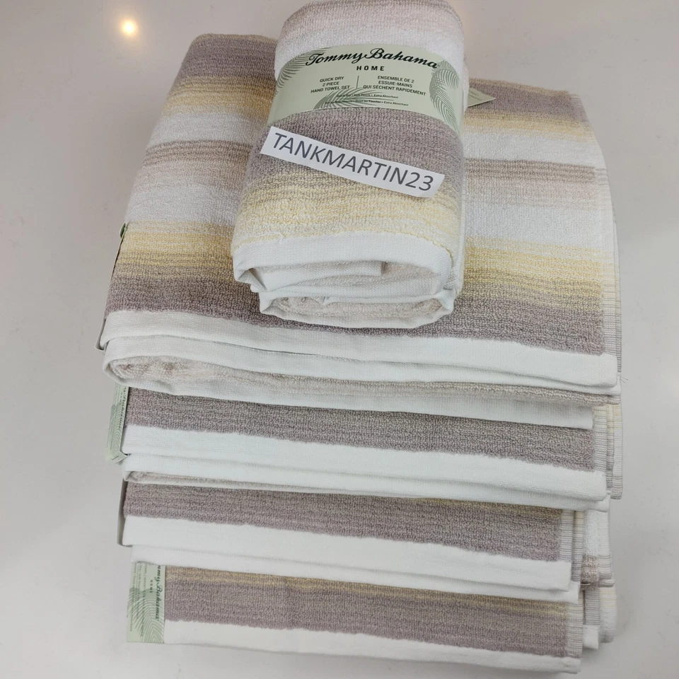 6件套Tommy Bahama速干浴巾和手巾黄色白色灰色100%纯棉 — 第 1/4 张图片