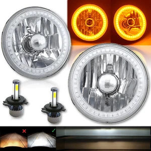 Faros cristalinos ojo de ángel halo LED SMD ámbar de 5-3/4" con par de bombillas LED de 6k - Imagen 1 de 12