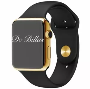 24K Gold Plated 42MM Apple Watch with Black Sports Band - Picture 1 of 8