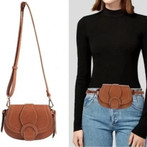 Rachel Zoe Collection Edessi Brown Crossbody Belt Purse Saddle Bag Vegan Leather - Picture 1 of 5