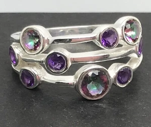 Mystic topaz & amethyst bubble ring, solid Sterling Silver, round, multirow. - Picture 1 of 12