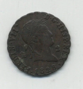 Spain - España Fernando VII 2 MARAVEDIS 1828 SEGOVIA MINT KM 487 VF - Picture 1 of 2