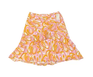 Michael Kors Women’s Pink Orange White Swirl Layered Ruffle Tiered Skirt NEW - Picture 1 of 6