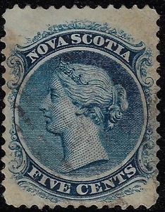 Nova Scotia 1860 QV profile 5c, Scott 10/SG 24, white paper, blue, Used (a4937 - Picture 1 of 2