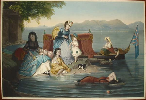 stampa antica Lago di Como "bagno sul Lago di Como" after Constant Brochart 1850 - Picture 1 of 7