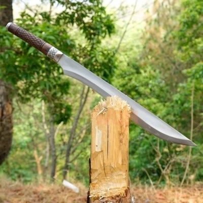 Espada vikinga medieval de un solo filo de acero al carbono forjado a mano con vaina de madera Foto 1 de 4
